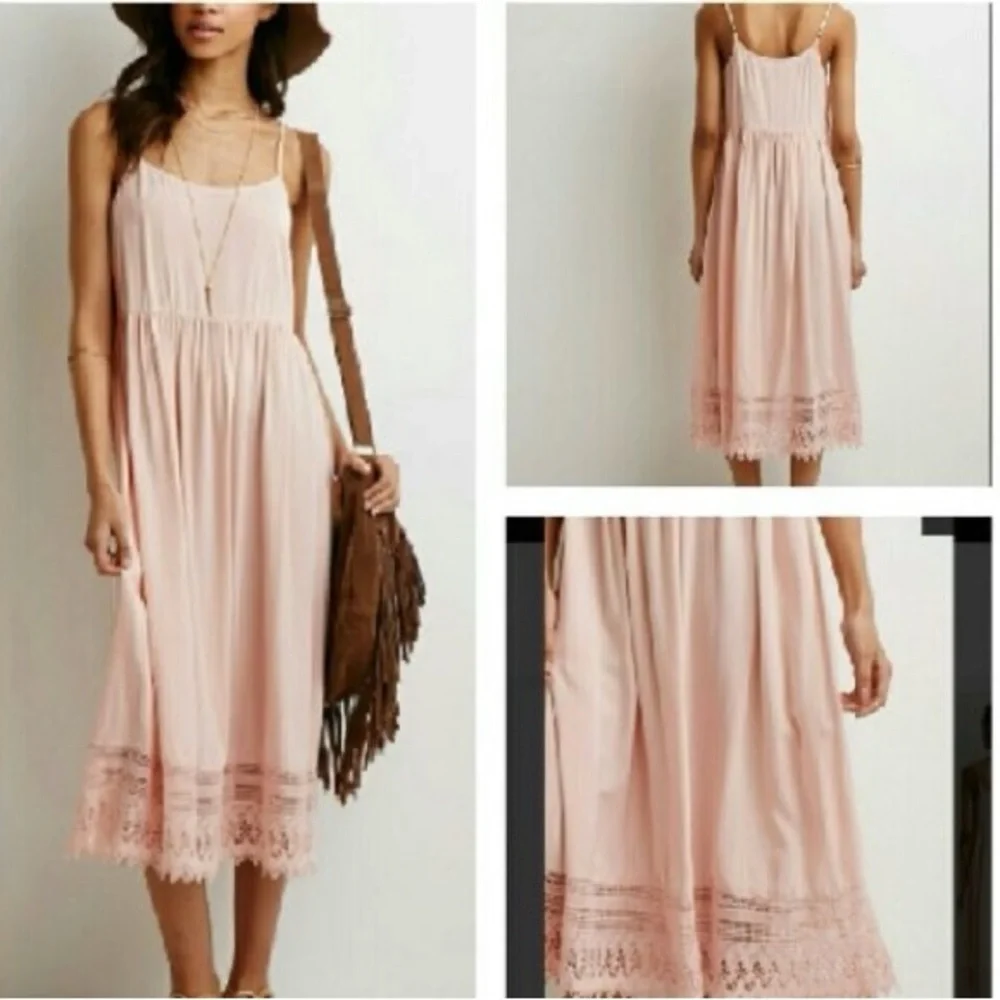 Forever 21 Women’s Crochet-Trimmed Maxi Dress Color:Pink Size: Small